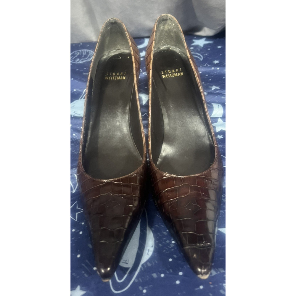 Stuart Weitzman Pumps Heels 7.5N Leather Crocodile Brown Ombre Pointy Toe Work - Picture 12 of 12